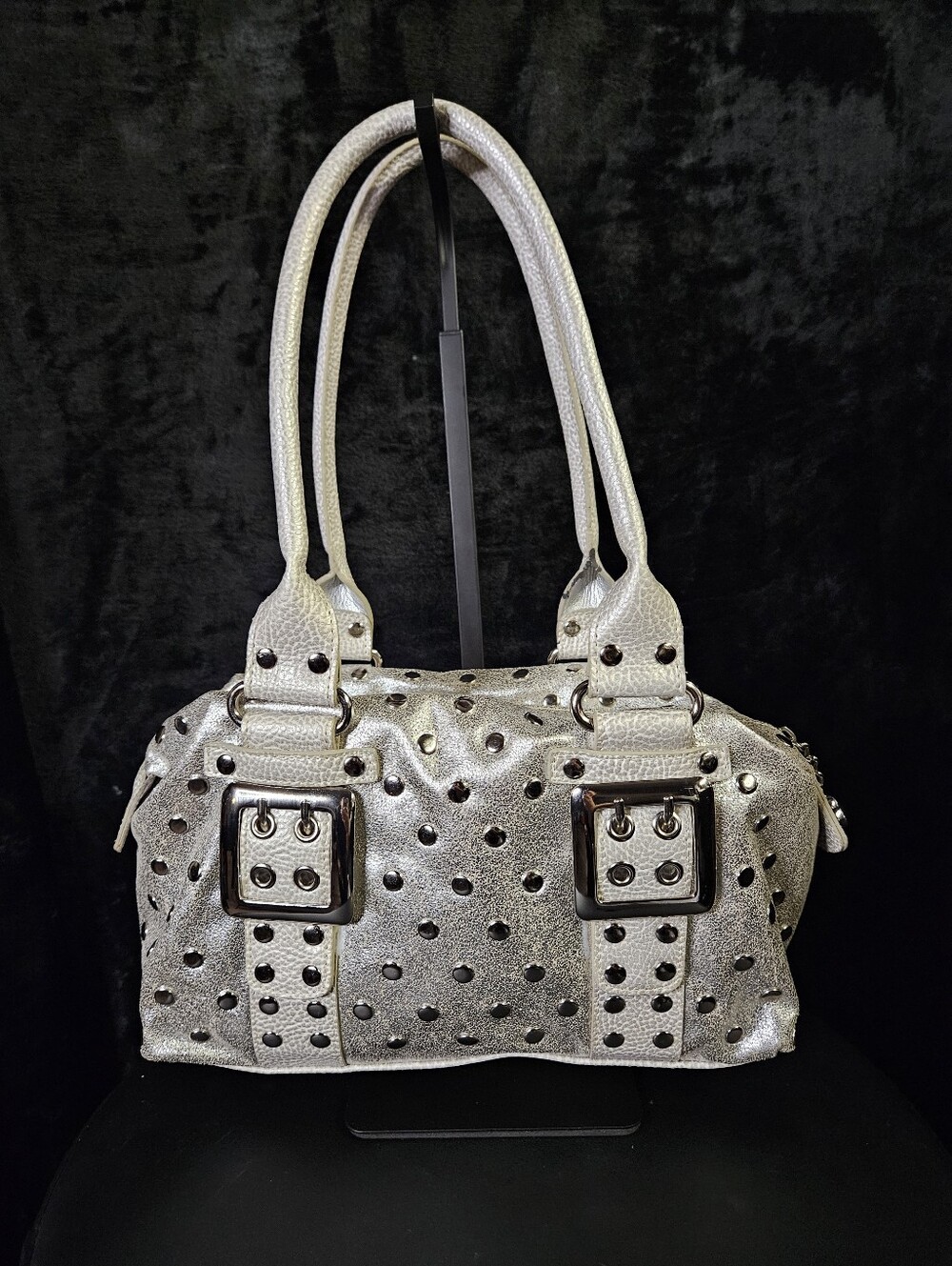 Y2K Vintage Kathy Van Zeeland Metallic Studded Satchel & Matching Coin Purse
